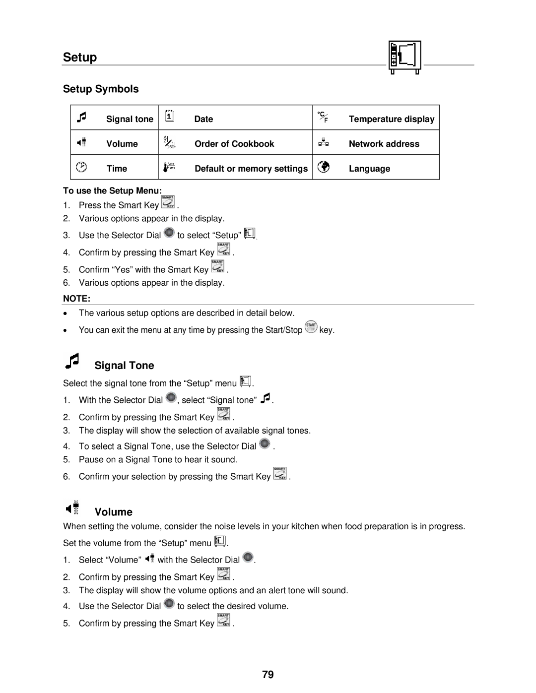 Cleveland Range OVEN STEAMER manual Setup Symbols, Signal Tone, Volume 