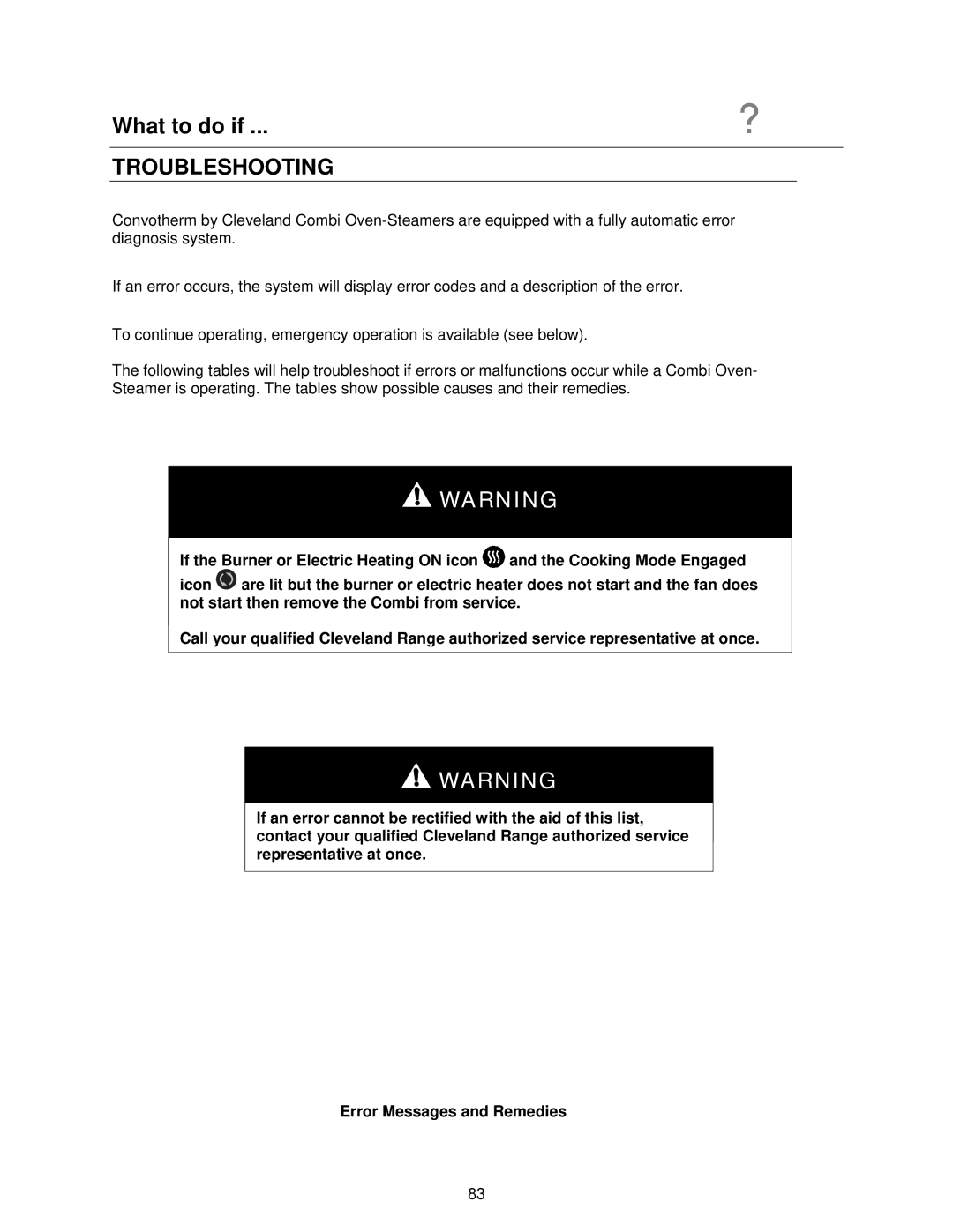 Cleveland Range OVEN STEAMER manual What to do if, Troubleshooting 