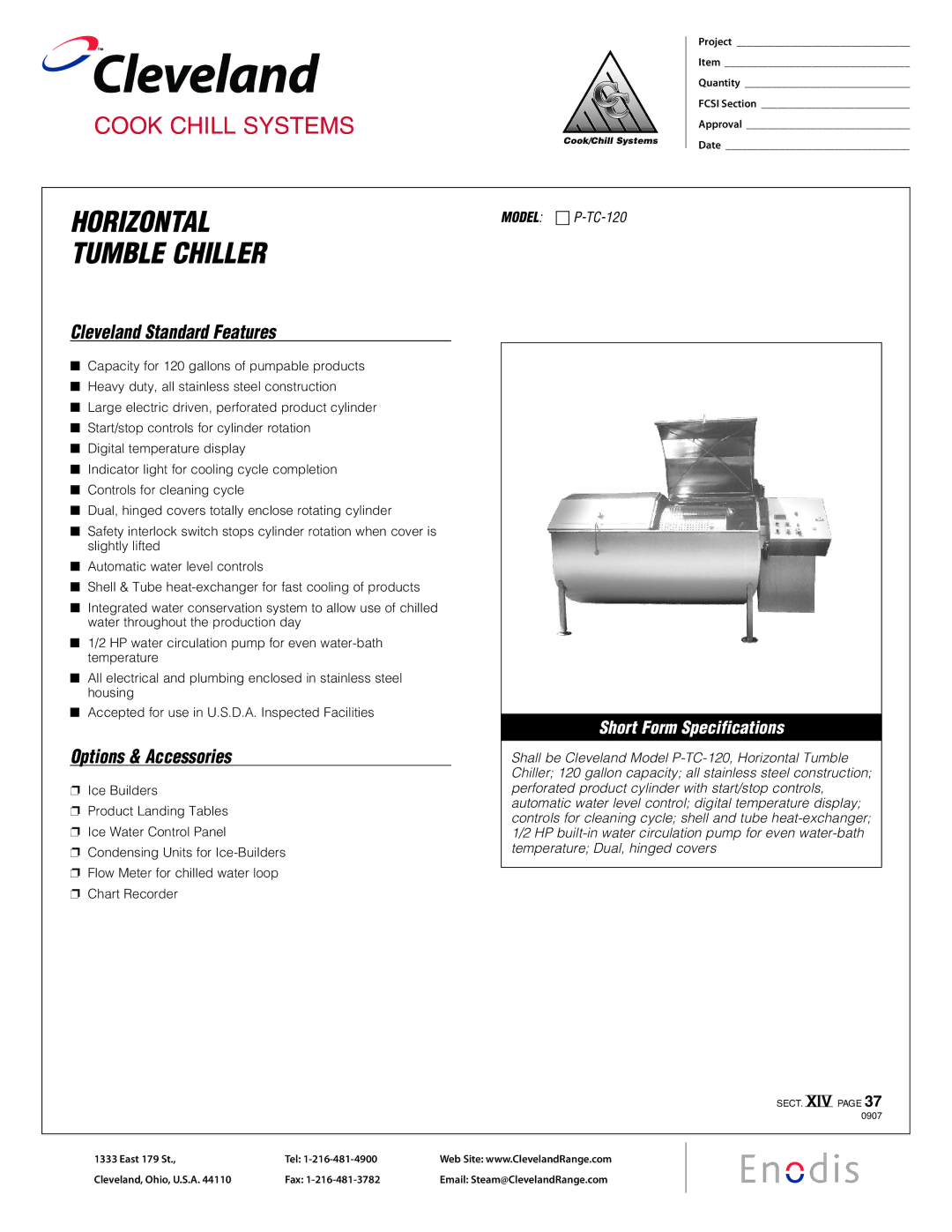 Cleveland Range P-TC-120 specifications Horizontal Tumble Chiller, Cleveland Standard Features, Options & Accessories 