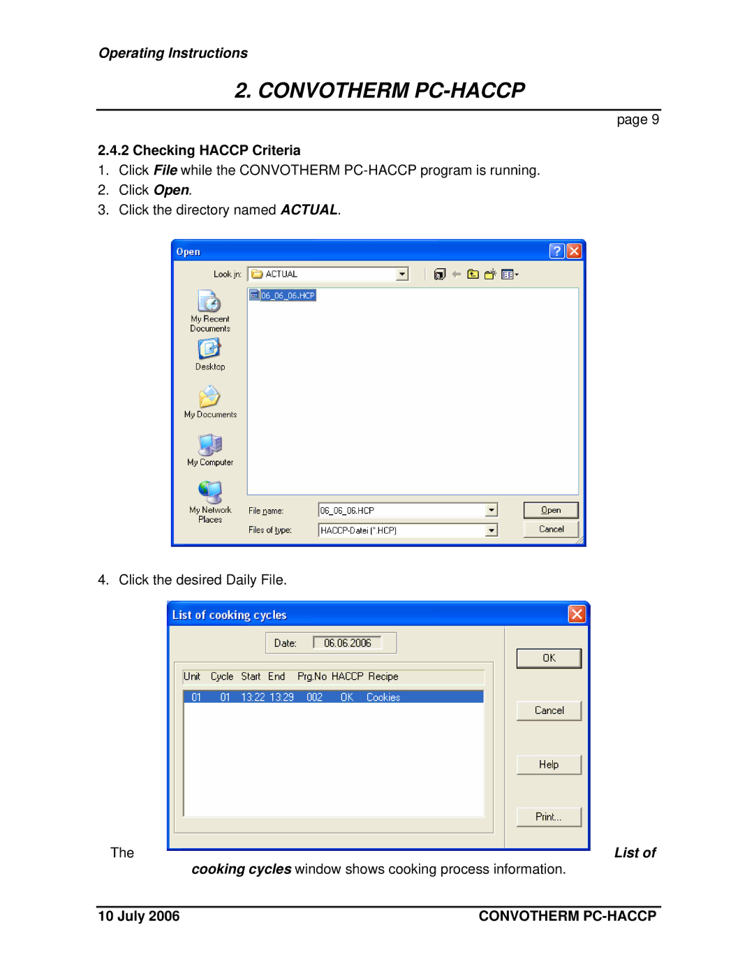 Cleveland Range PC-Control, PC-HACCP operating instructions Checking Haccp Criteria, List 