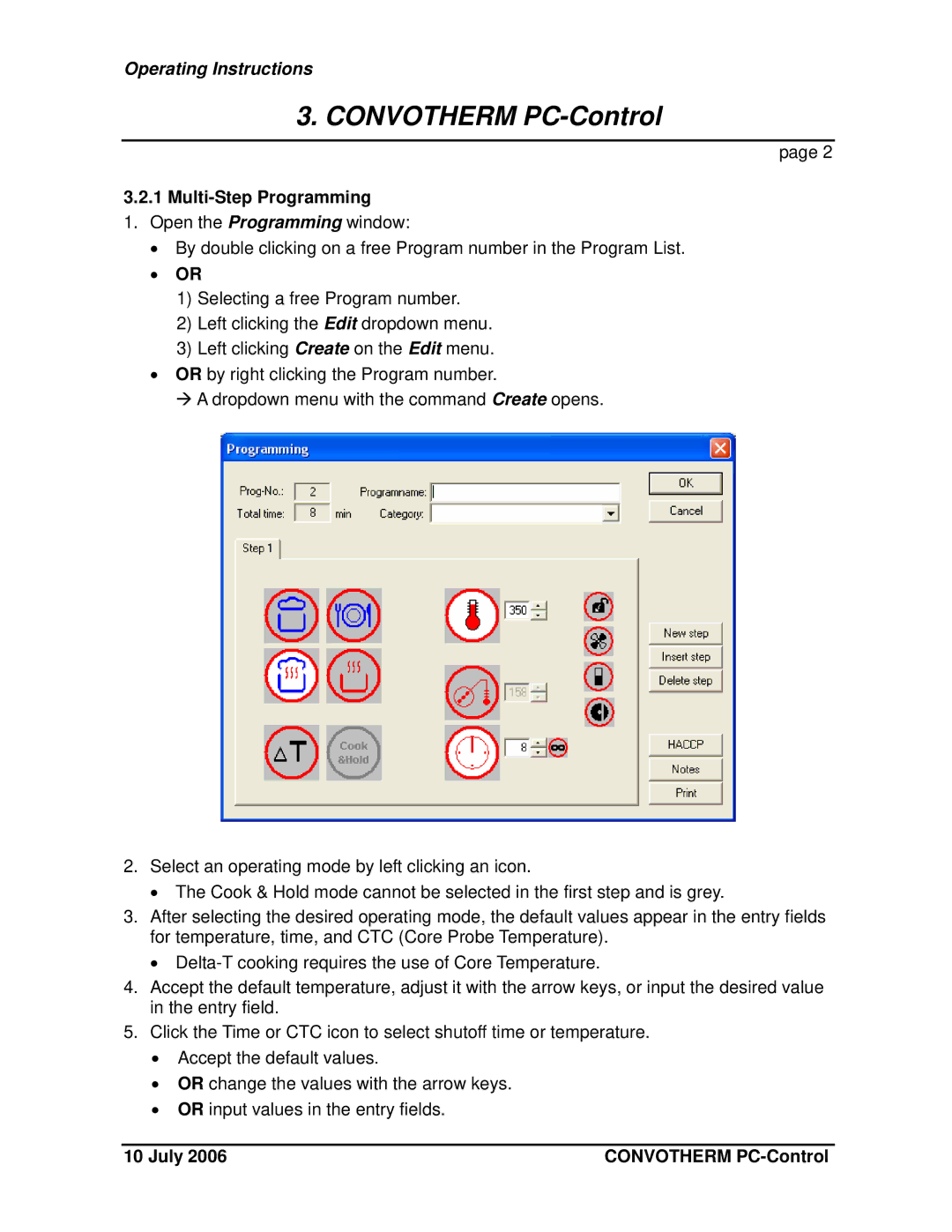 Cleveland Range PC-Control, PC-HACCP operating instructions Multi-Step Programming 