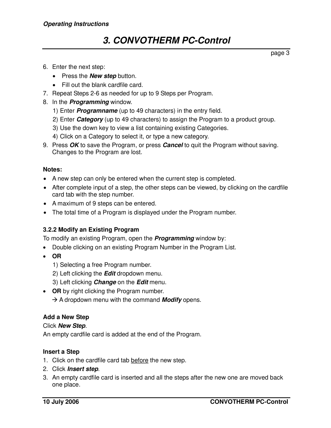 Cleveland Range PC-HACCP Modify an Existing Program, Add a New Step, Click New Step, Insert a Step, Click Insert step 