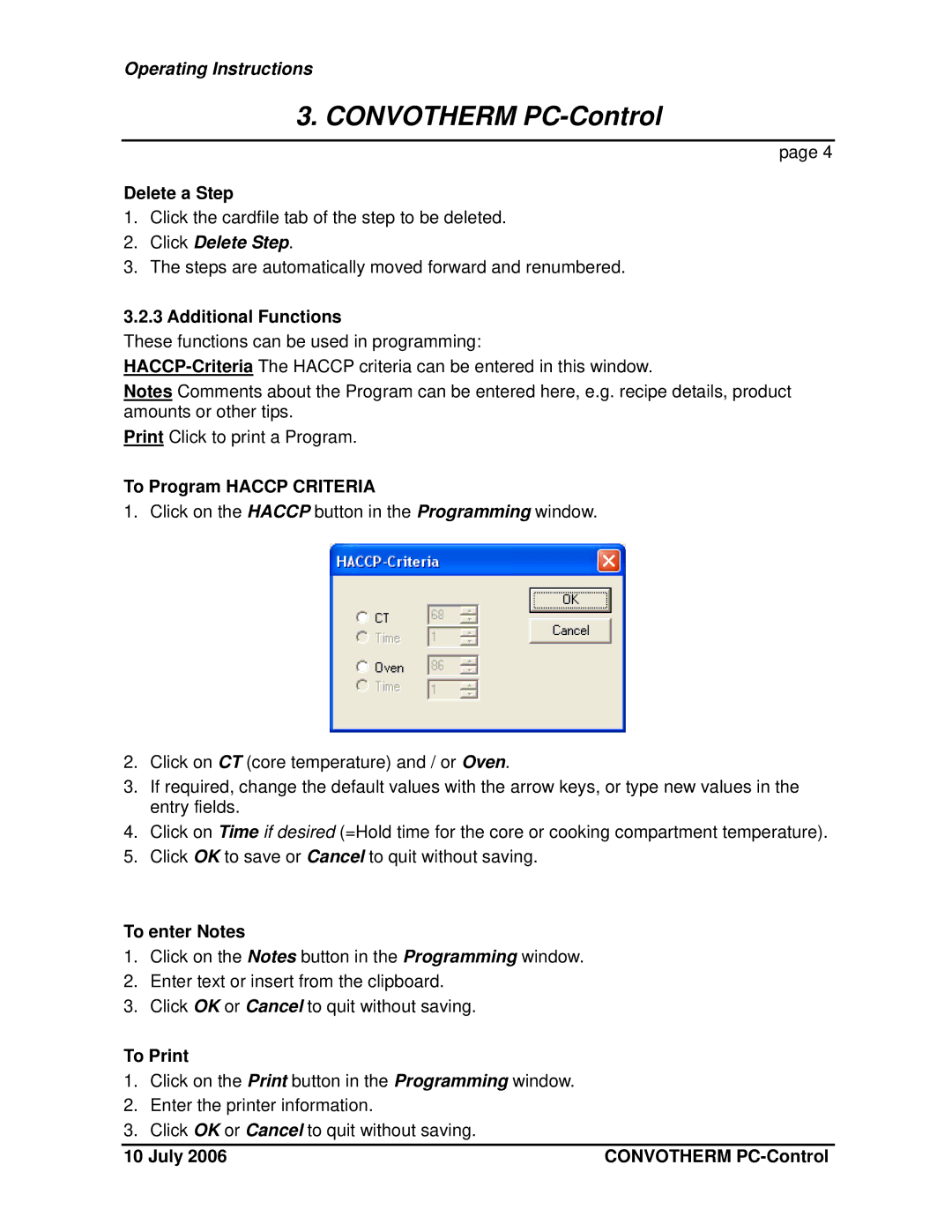 Cleveland Range PC-Control, PC-HACCP operating instructions Click Delete Step 