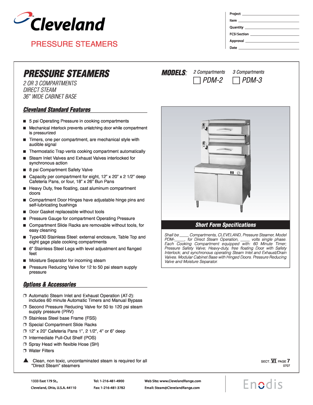 Cleveland Range specifications Pressure Steamers, χ PDM-2, χ PDM-3, Models, Cleveland Standard Features 