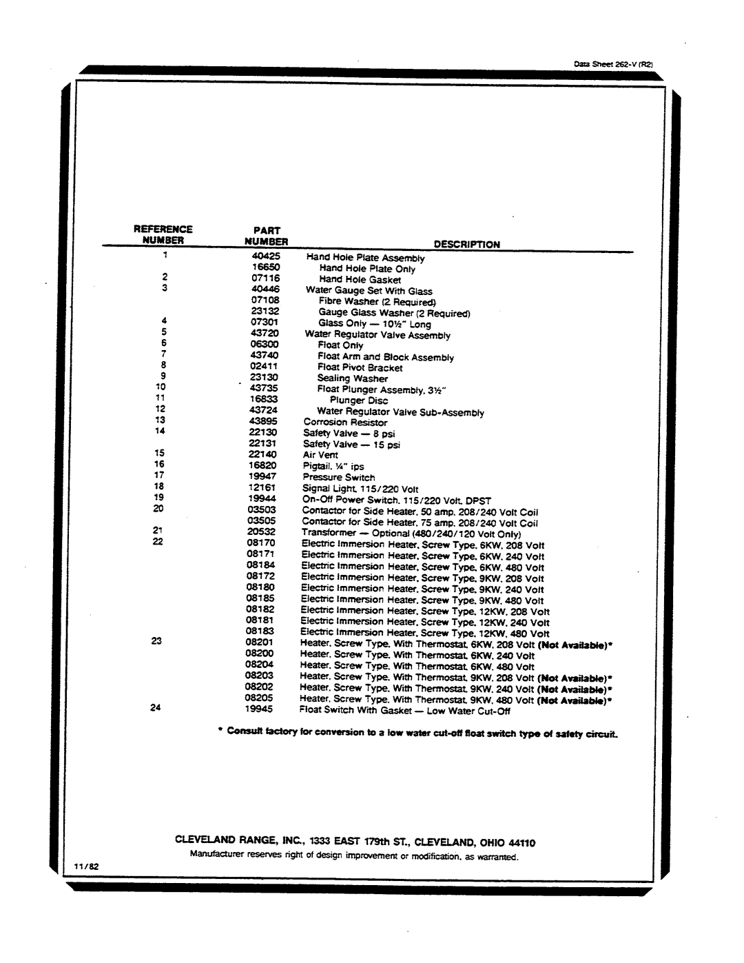 Cleveland Range PDP-3J, PEM-160, PEM-24, PDM-3J, PDP-2, PDL-2, PDM-2, PDL-3L, PEM-200, PDL-3J, PSM-2/3J, PSM-3J, PEM-300-3J, PEM-250 
