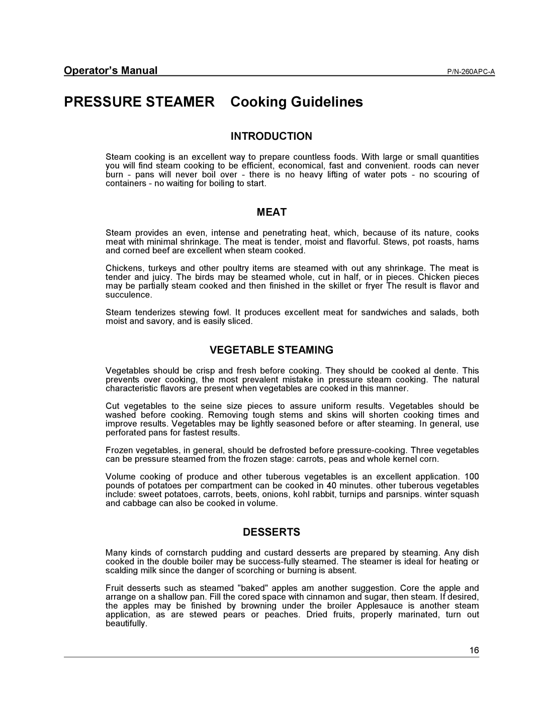 Cleveland Range PEM, PGM, PDM, PSM, PDL-2/3 manual Introduction, Meat, Vegetable Steaming, Desserts 