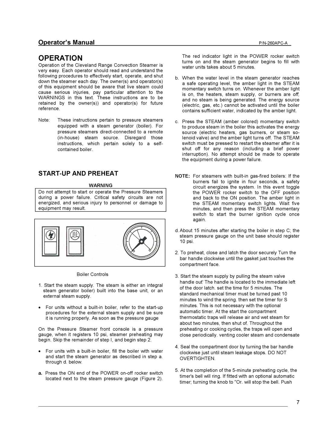 Cleveland Range PDM, PGM, PEM, PSM, PDL-2/3 manual Operation, START-UP and Preheat 