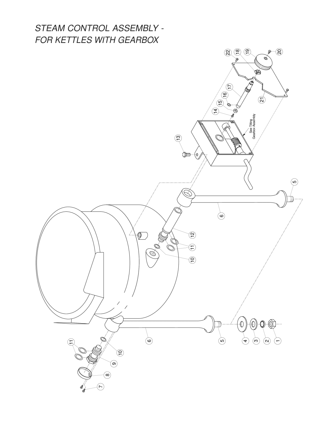 Cleveland Range SD-1200-K 612, SD-1600-K 620, SD-760- K20, SD-1600-K1212 For Kettles with Gearbox Steam Control Assembly 