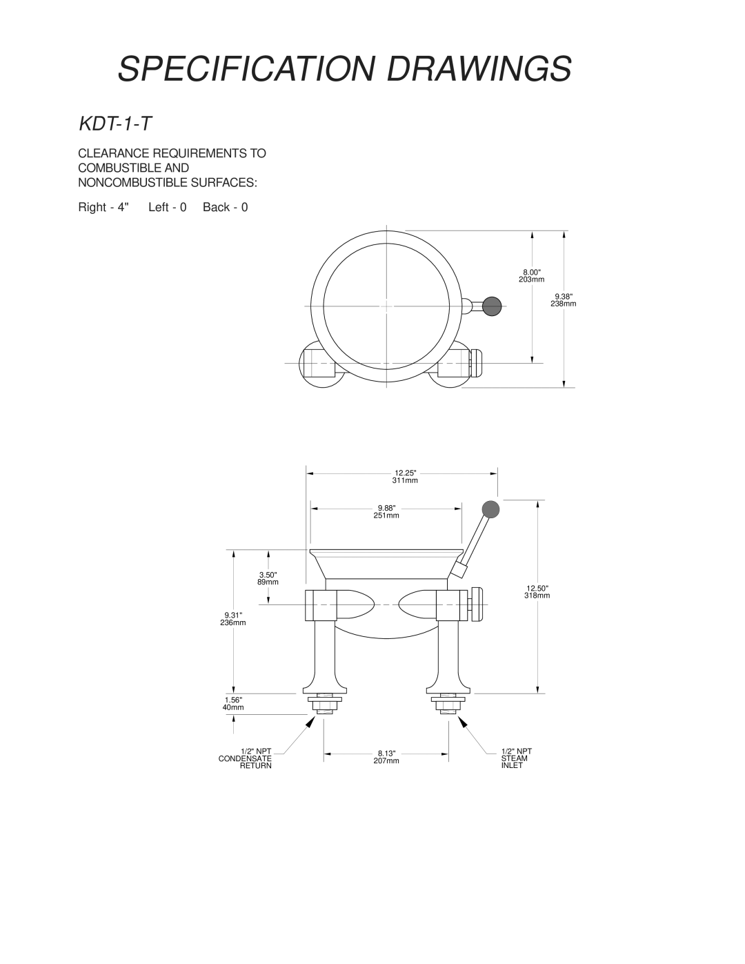 Cleveland Range SD-1050-K 6 6, SD-1200-K 612, SD-1600-K 620, SD-760- K20, SD-1600-K1212 manual Specification Drawings, KDT-1-T 