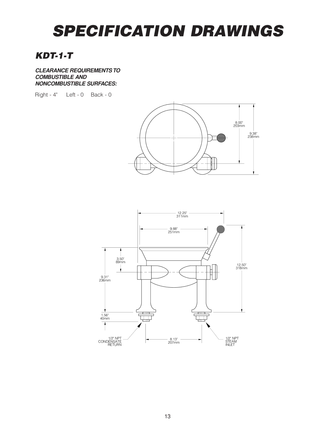 Cleveland Range KDT- 6-T, SD-760- K12, SD-760-K20, SD-1600-K 12 12, SD- 650, SD-1600-K 12 20 Specification Drawings, KDT-1-T 