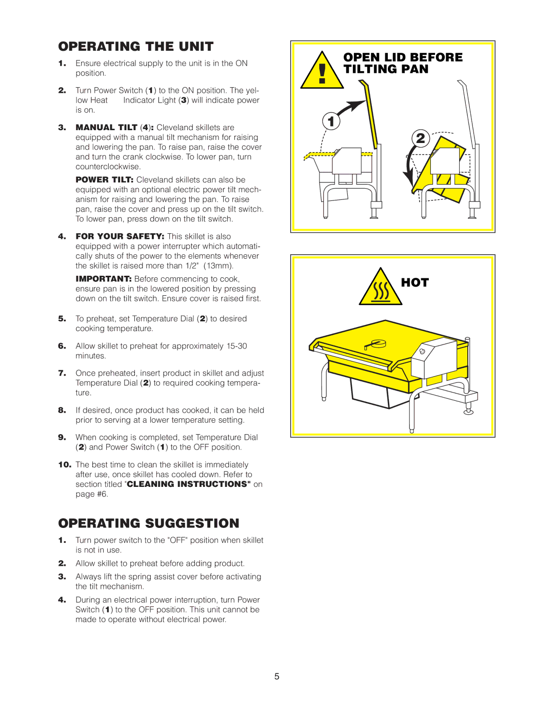 Cleveland Range SEL-30-T1, SEL-40-T1 manual Operating the Unit, Operating Suggestion 