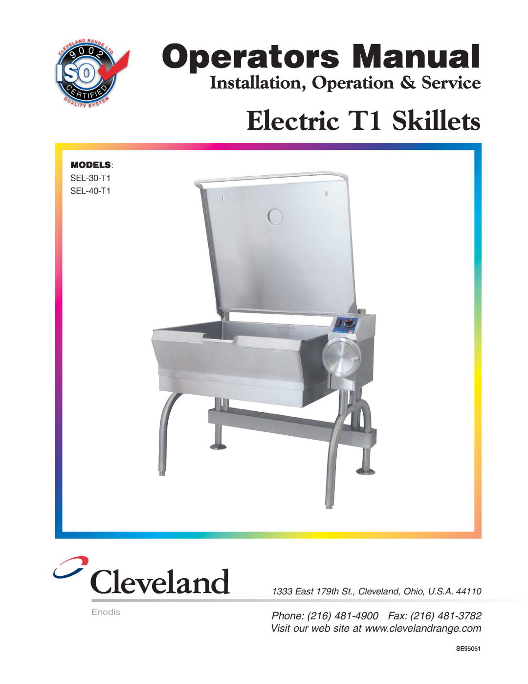 Cleveland Range SEL-40-T1 manual Operators Manual, Electric T1 Skillets, Installation, Operation & Service, Models, Enodis 