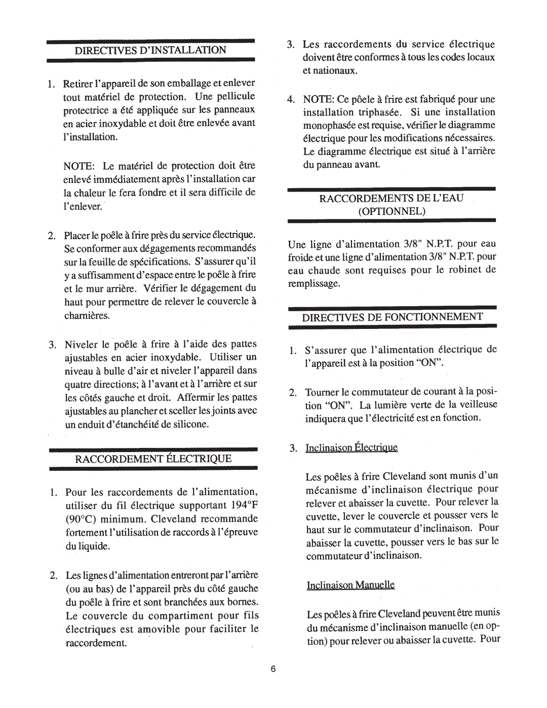 Cleveland Range SEM-40-TR, SEL-40-TR, SEL-30-TR, SEM-30-TR manual 