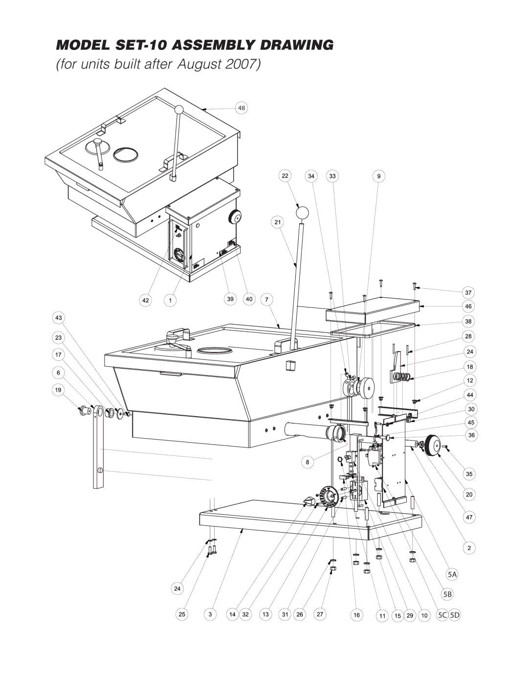 Cleveland Range SET-15 manual Model SET-10 Assembly Drawing 