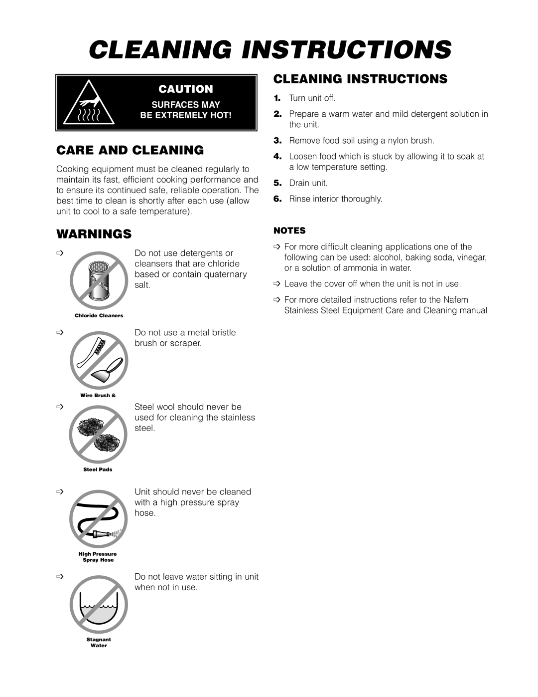 Cleveland Range SET-10, SET-15 manual Care and Cleaning, Cleaning Instructions 