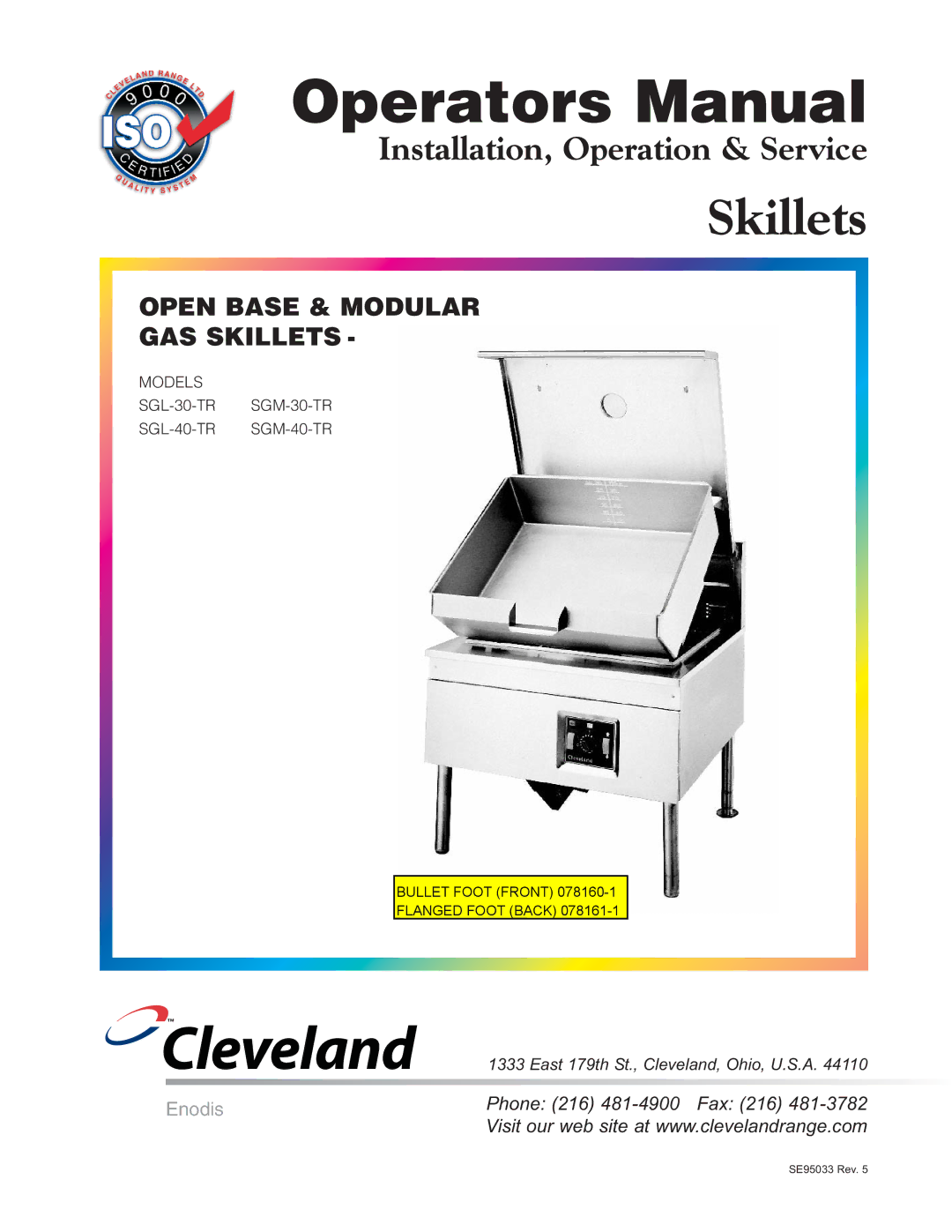 Cleveland Range SGL-40-TR, SGL-30-TR, SGM-30-TR, SGM-40-TR manual Cleveland 