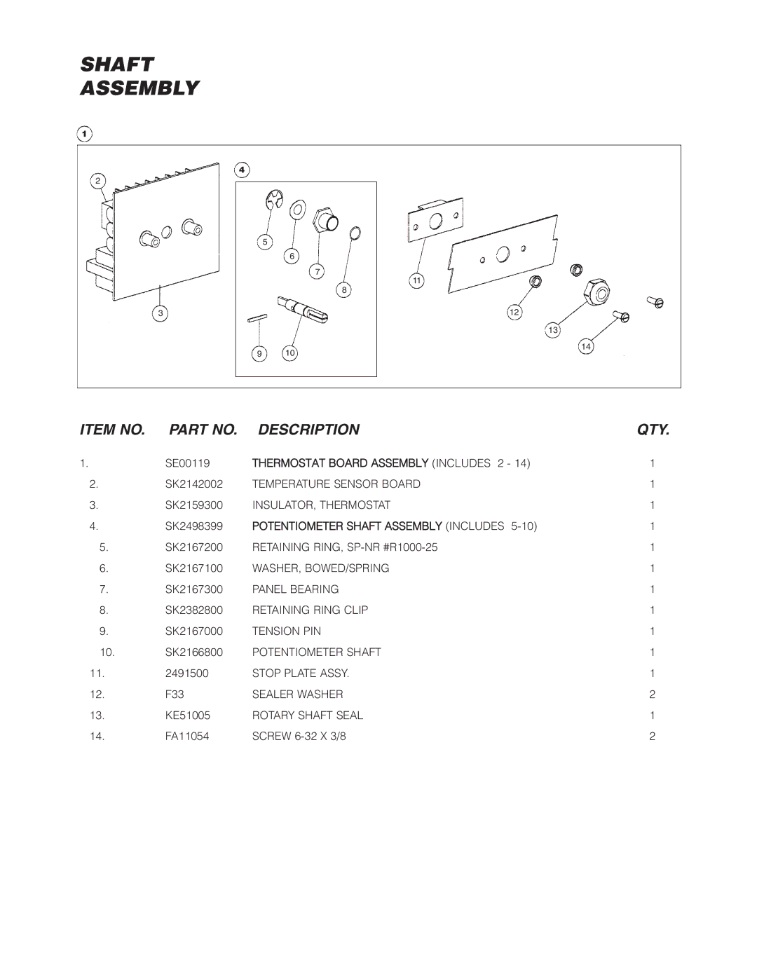 Cleveland Range SGL-30-TR, SGL-40-TR, SGM-30-TR, SGM-40-TR manual Shaft Assembly 