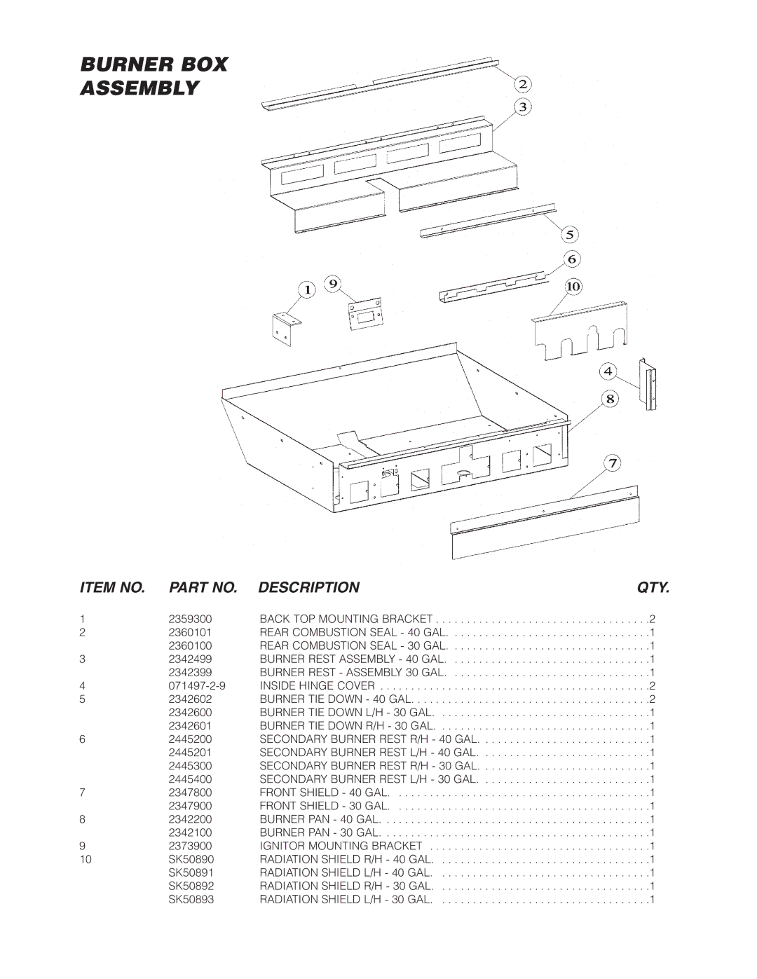 Cleveland Range SGL-30-TR, SGL-40-TR, SGM-30-TR, SGM-40-TR manual Burner BOX Assembly 