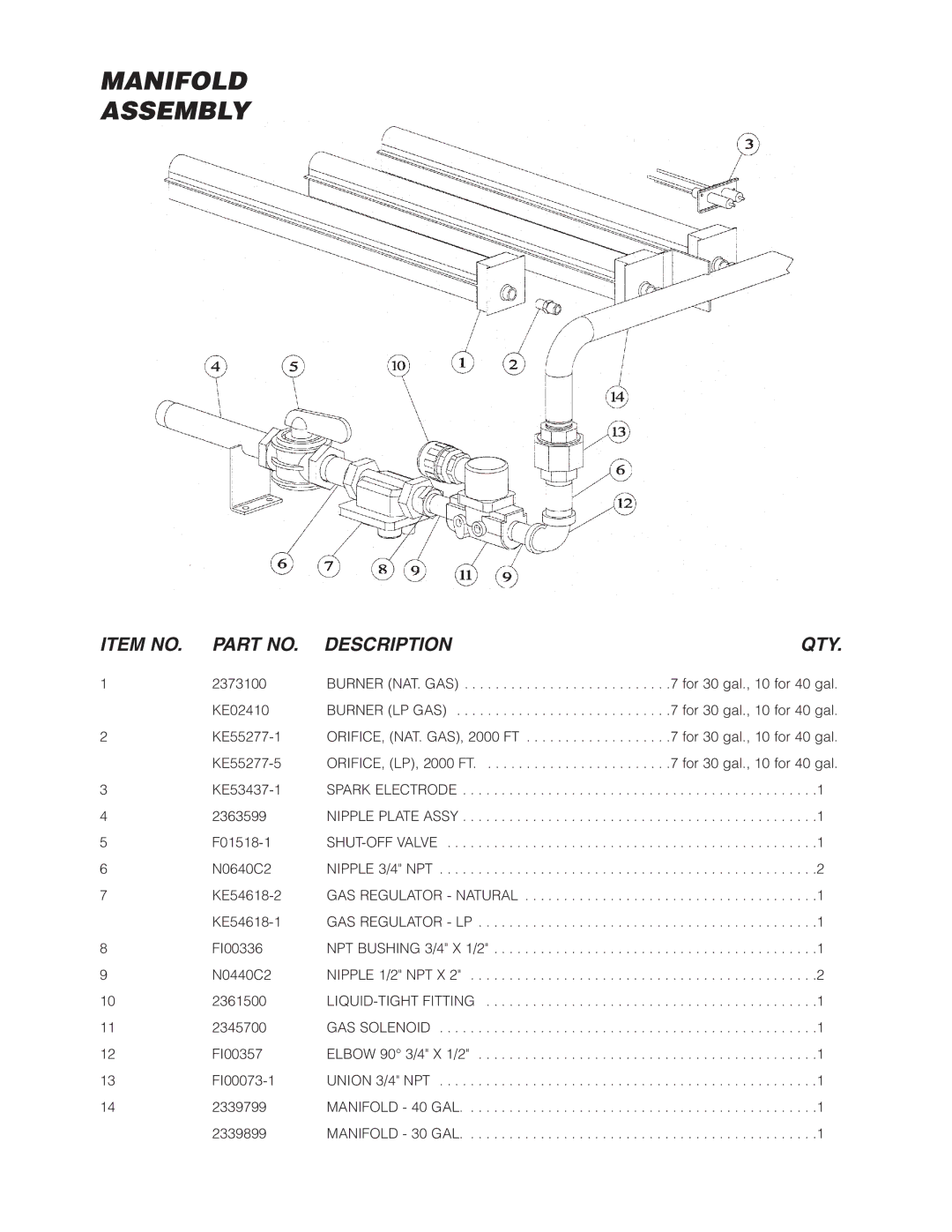 Cleveland Range SGL-40-TR, SGL-30-TR, SGM-30-TR, SGM-40-TR manual Manifold Assembly 