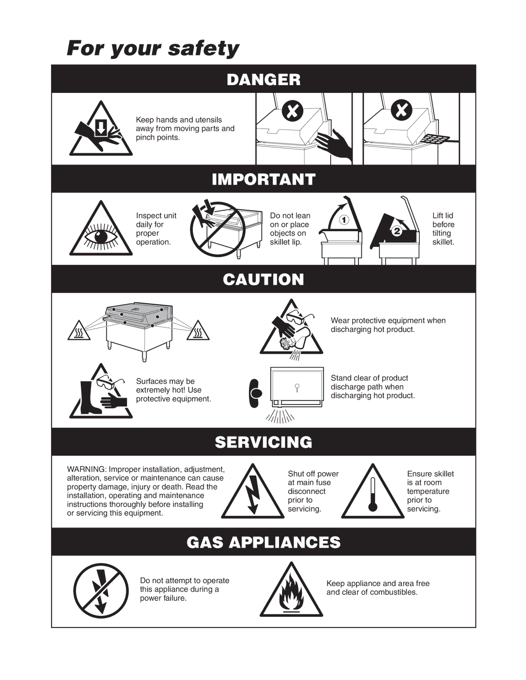 Cleveland Range SGM-40-TR, SGL-30-TR, SGL-40-TR, SGM-30-TR manual For your safety 