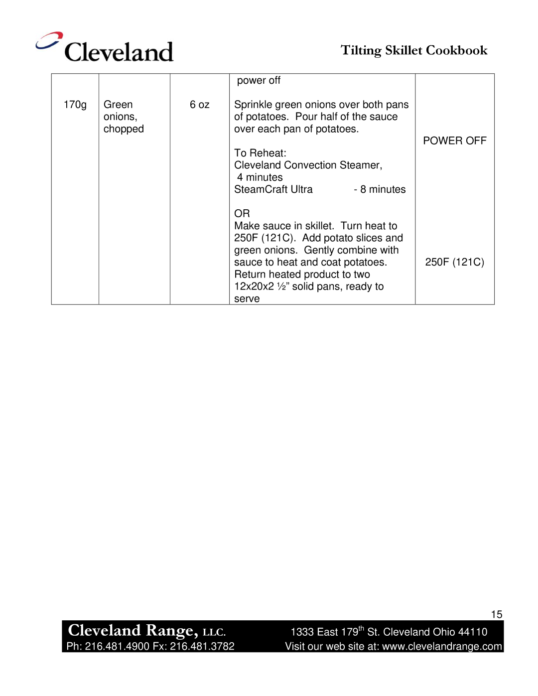 Cleveland Range Skillet/Braising manual Cleveland Range, LLC 