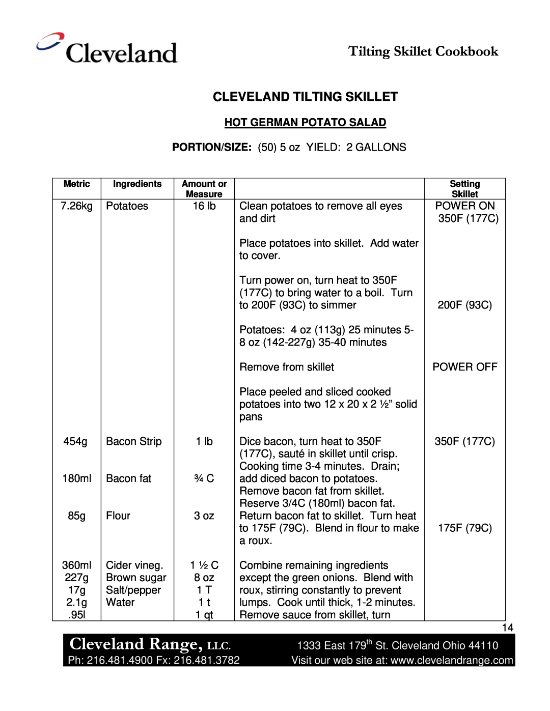 Cleveland Range Skillet/Braising manual Cleveland Range, LLC, Tilting Skillet Cookbook, Cleveland Tilting Skillet 
