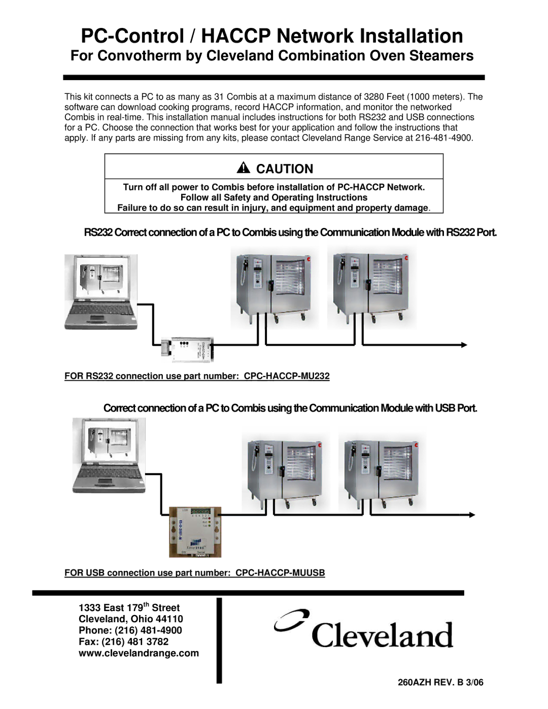 Cleveland Range Steam Oven installation manual PC-Control / Haccp Network Installation 