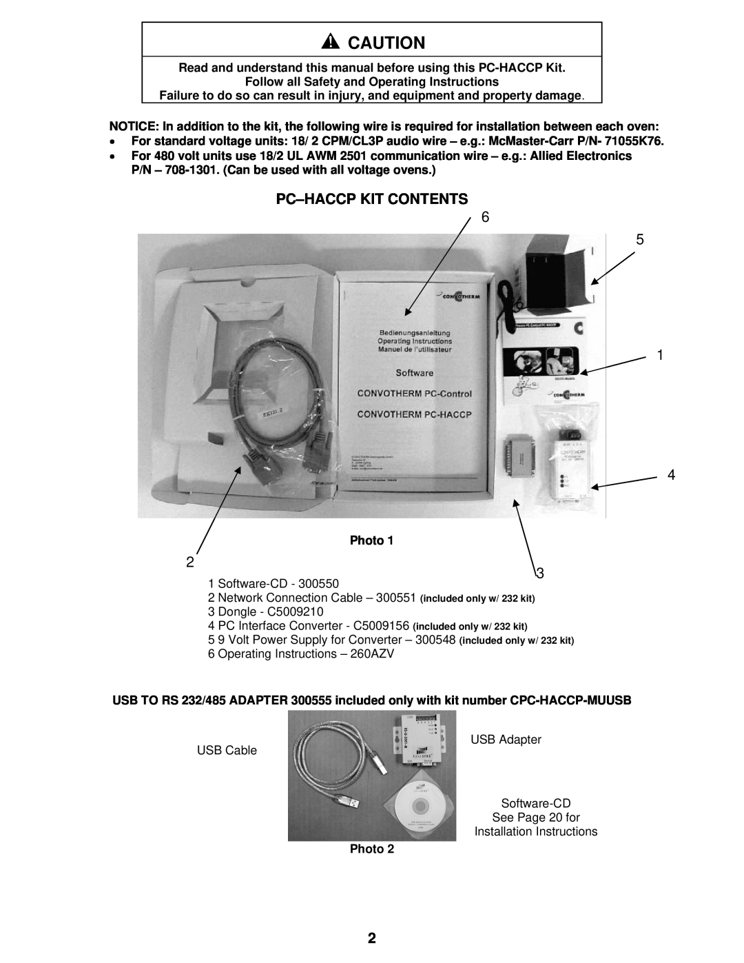 Cleveland Range Steam Oven Pc-Haccp Kit Contents, Read and understand this manual before using this PC-HACCP Kit, Photo 