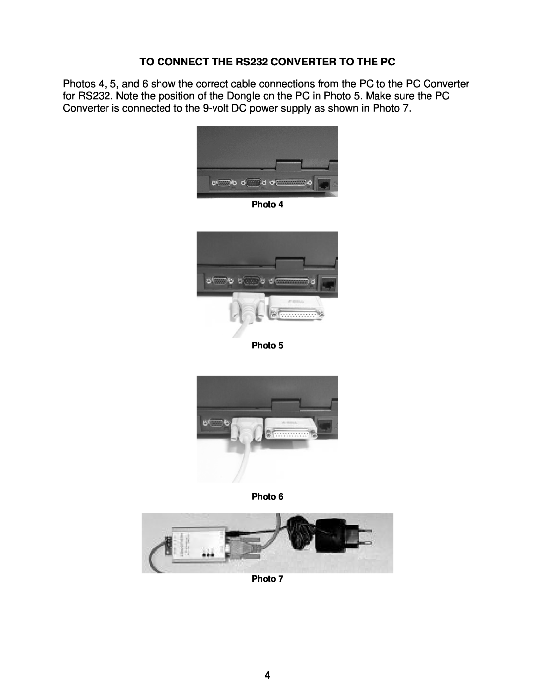 Cleveland Range Steam Oven installation manual TO CONNECT THE RS232 CONVERTER TO THE PC, Photo Photo Photo Photo 