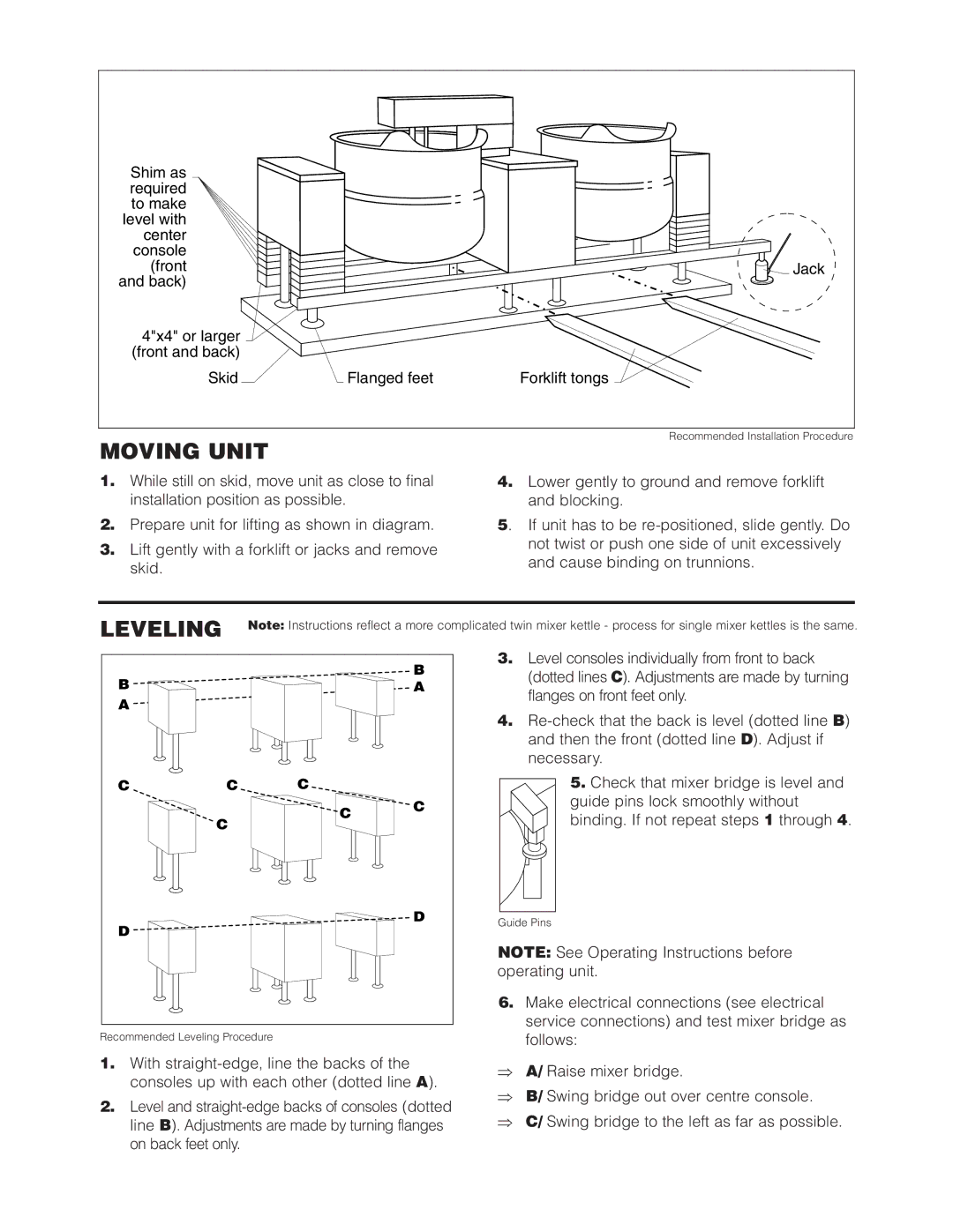 Cleveland Range (T) MKDL-60-T (-CC), (T) MKDL-125-T (-CC), (T) MKDL-100-T (-CC), (T) MKDL-40-T (-CC) Moving Unit, Leveling 