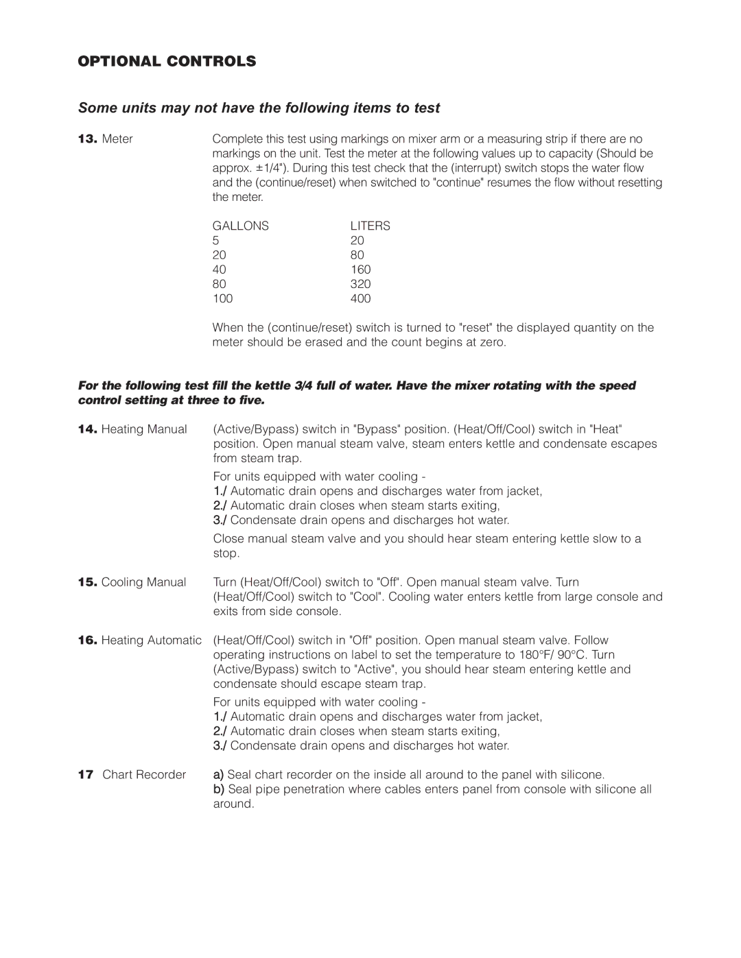 Cleveland Range (T) MKDL-40-T (-CC), (T) MKDL-125-T (-CC) manual Some units may not have the following items to test 
