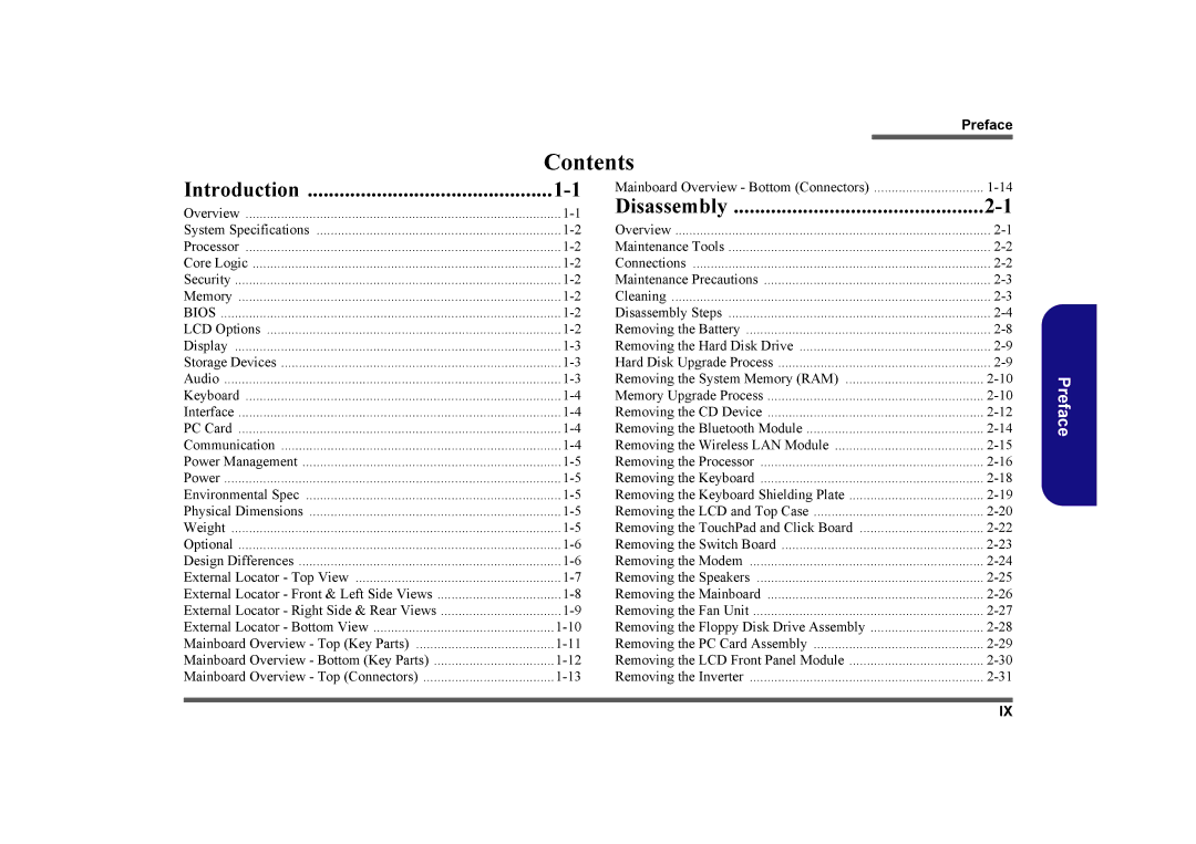 Clevo D410E manual Contents 