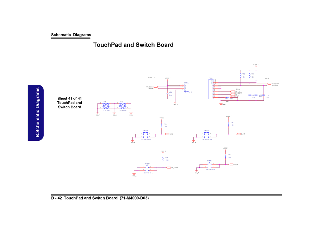 Clevo D410E manual TouchPad and Switch Board, Sheet 41 TouchPad Switch Board 