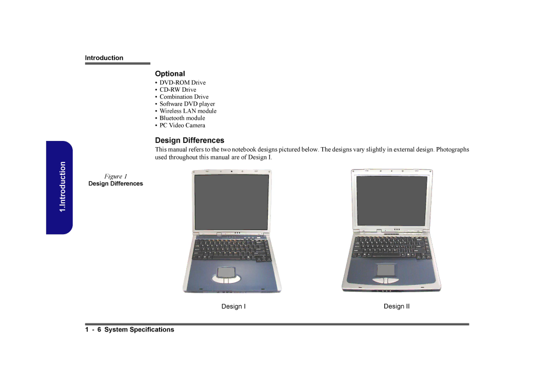 Clevo D410E manual Design Differences 