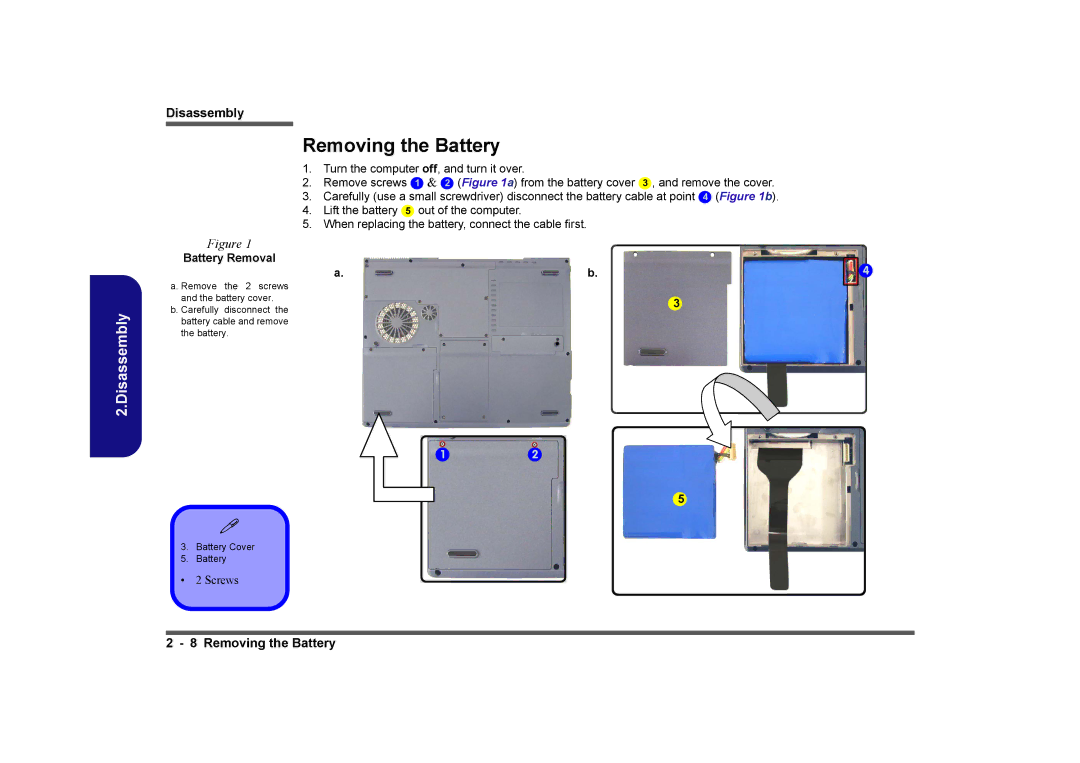 Clevo D410E manual Removing the Battery, Battery Removal 