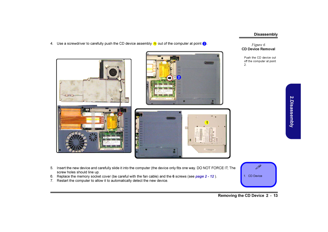 Clevo D410E manual CD Device Removal 