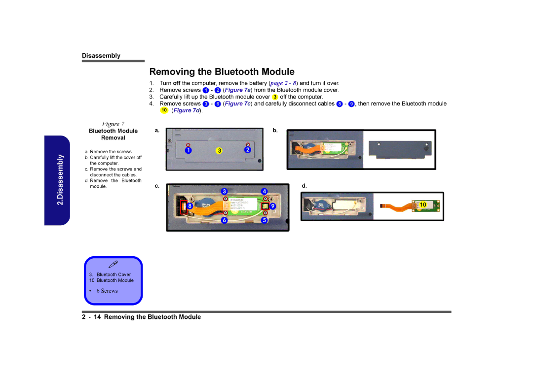 Clevo D410E manual Removing the Bluetooth Module, Bluetooth Module Removal 