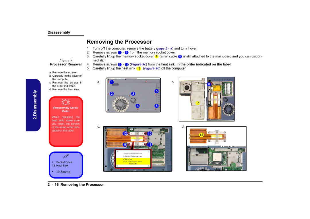 Clevo D410E manual Removing the Processor, Processor Removal 