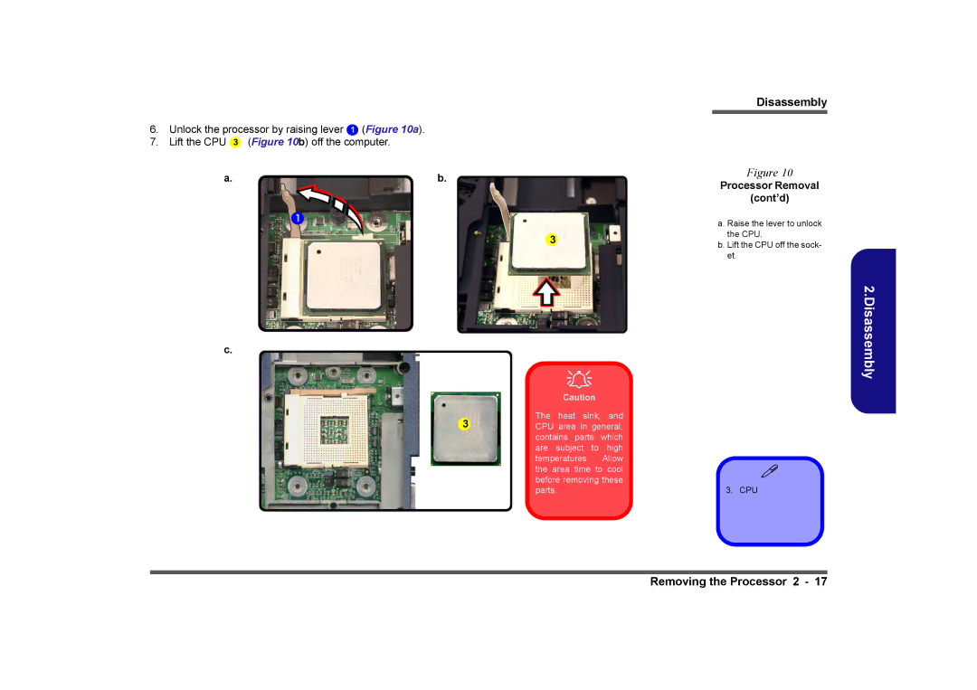 Clevo D410E manual Lift the CPU, Processor Removal Cont’d 