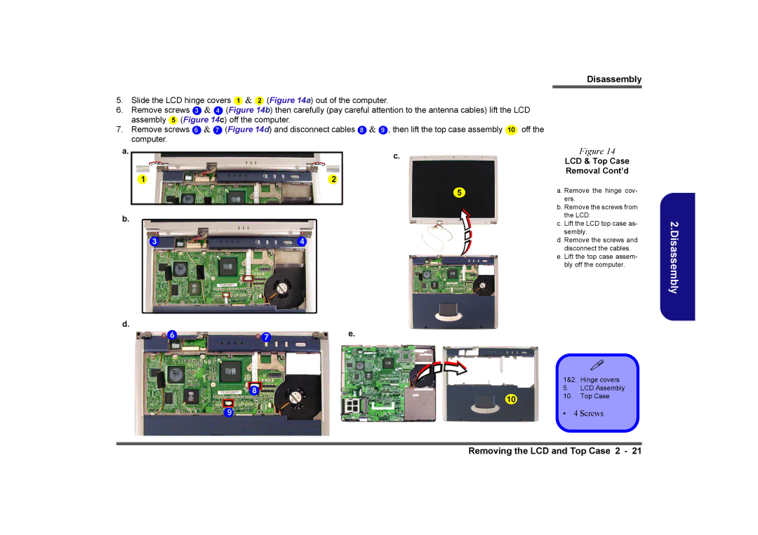 Clevo D410E manual LCD & Top Case Removal Cont’d 