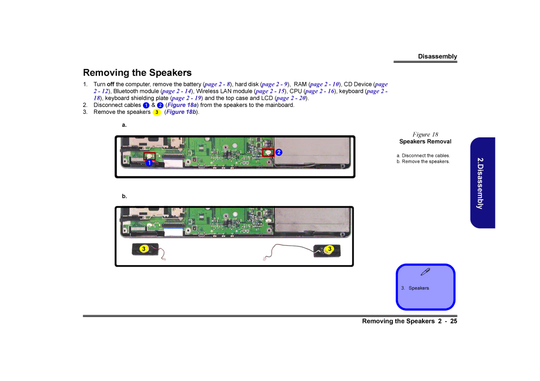 Clevo D410E manual Removing the Speakers, Speakers Removal 