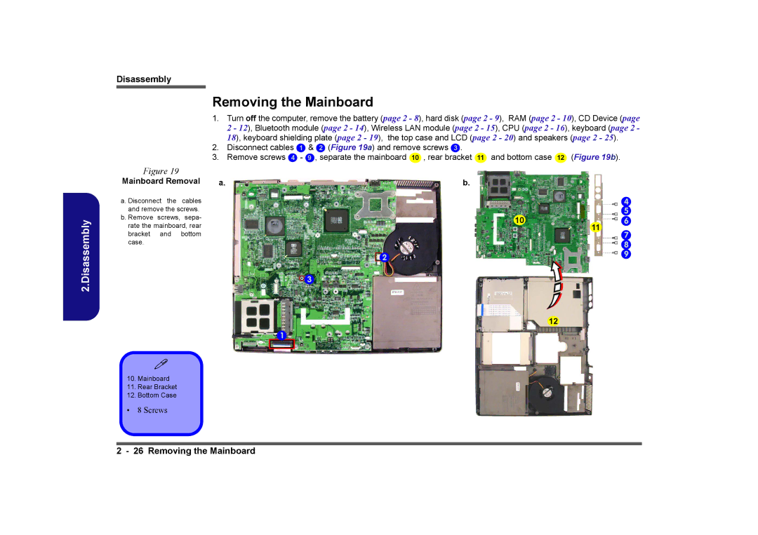 Clevo D410E manual Removing the Mainboard, Mainboard Removal 