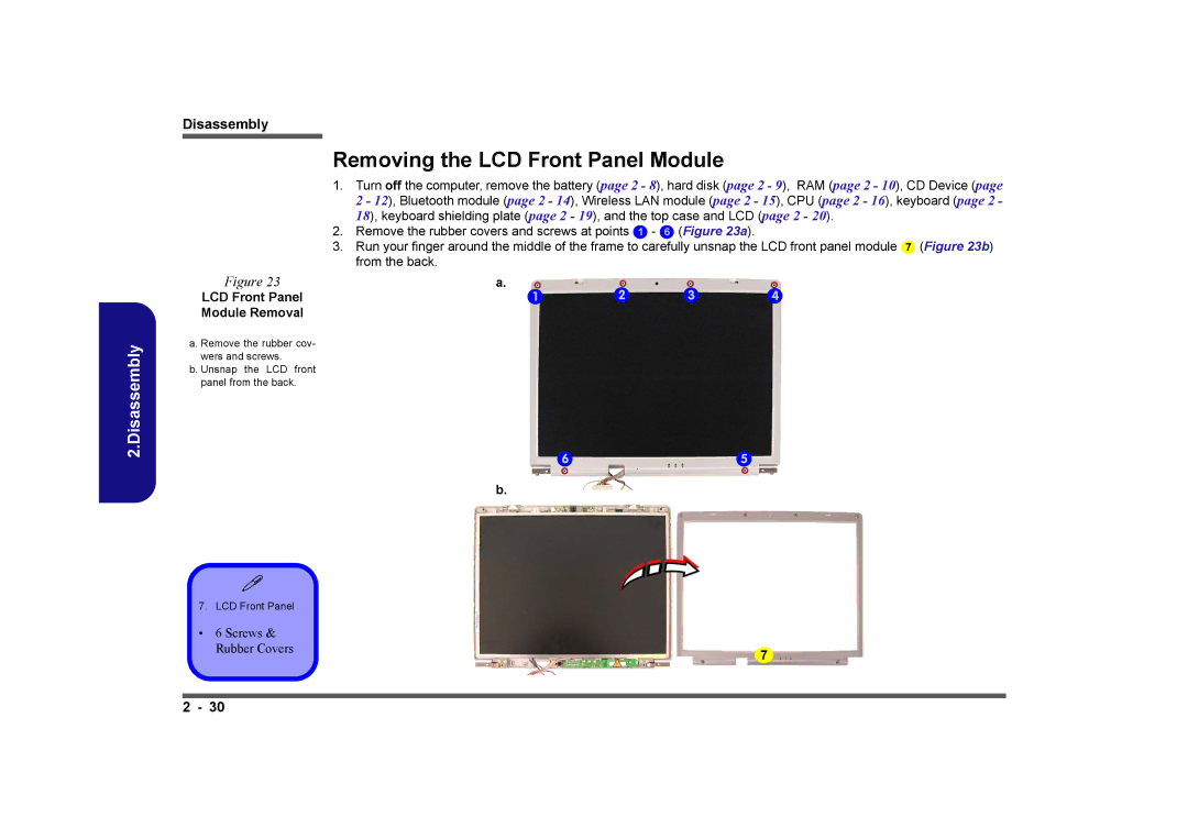 Clevo D410E manual Removing the LCD Front Panel Module, LCD Front Panel Module Removal 