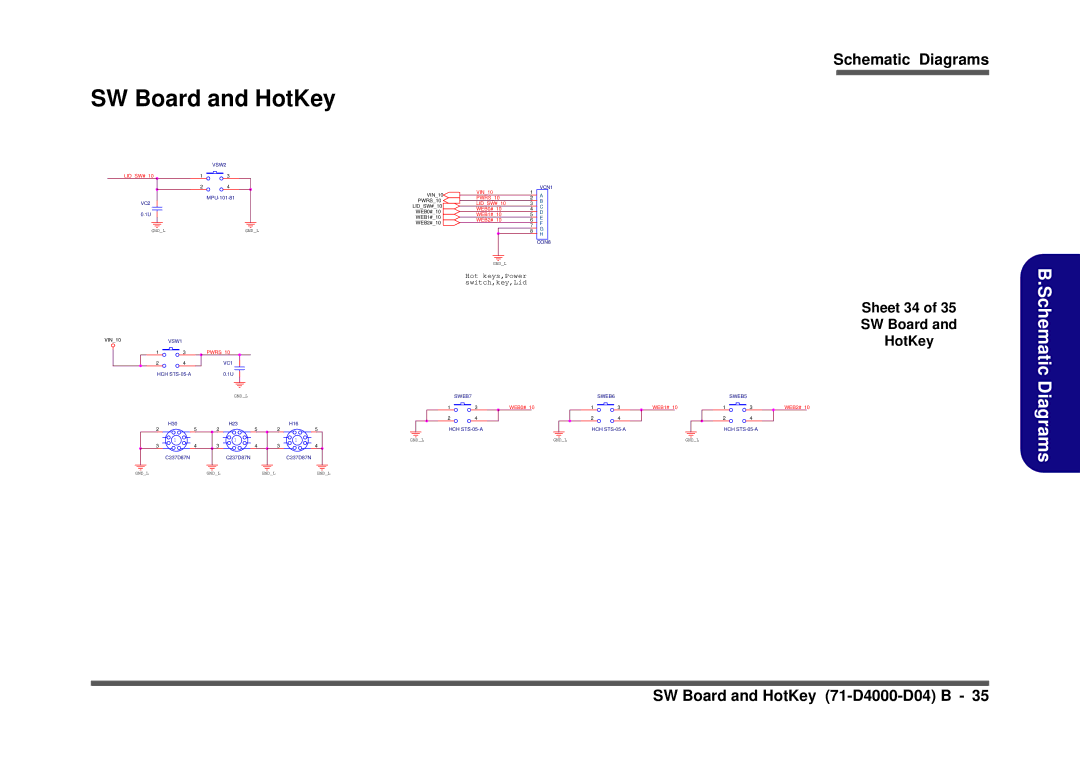 Clevo D410S service manual SW Board and HotKey, Sheet 34 SW Board HotKey, PWRS10 