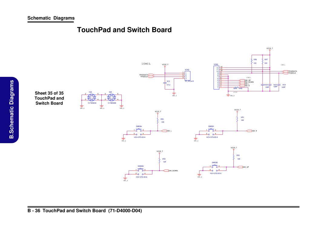 Clevo D410S service manual TouchPad and Switch Board, Sheet 35 TouchPad Switch Board 