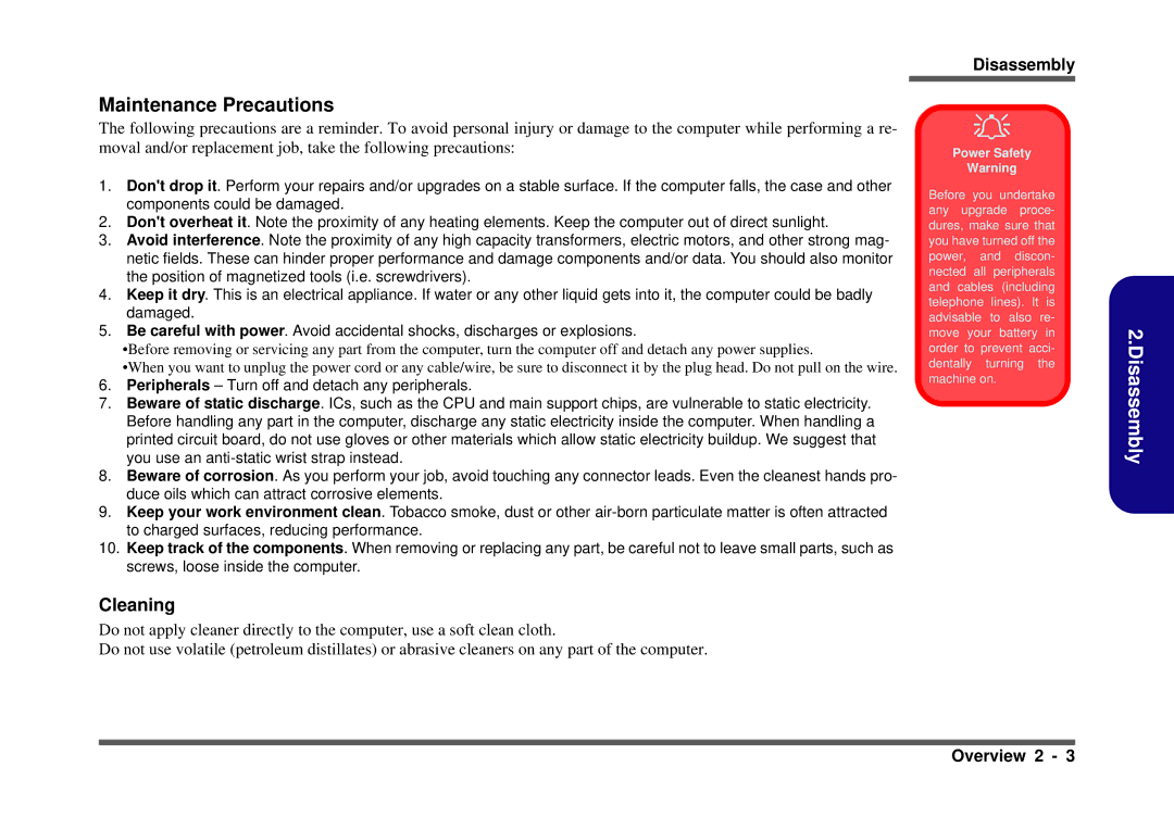 Clevo D410S service manual Maintenance Precautions, Cleaning 