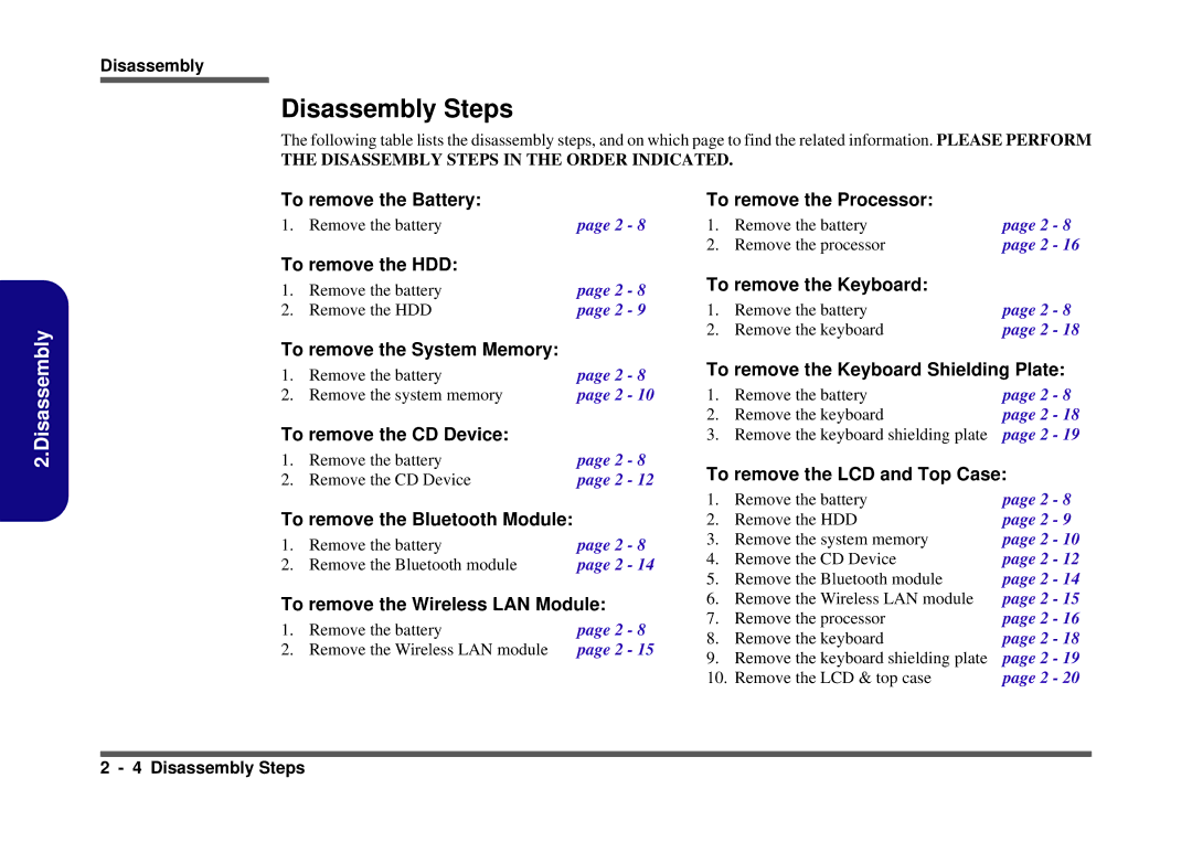 Clevo D410S service manual Disassembly Steps, To remove the LCD and Top Case 