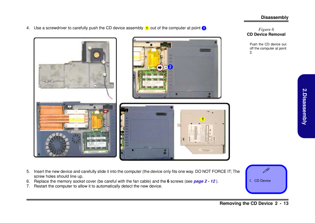 Clevo D410S service manual CD Device Removal 