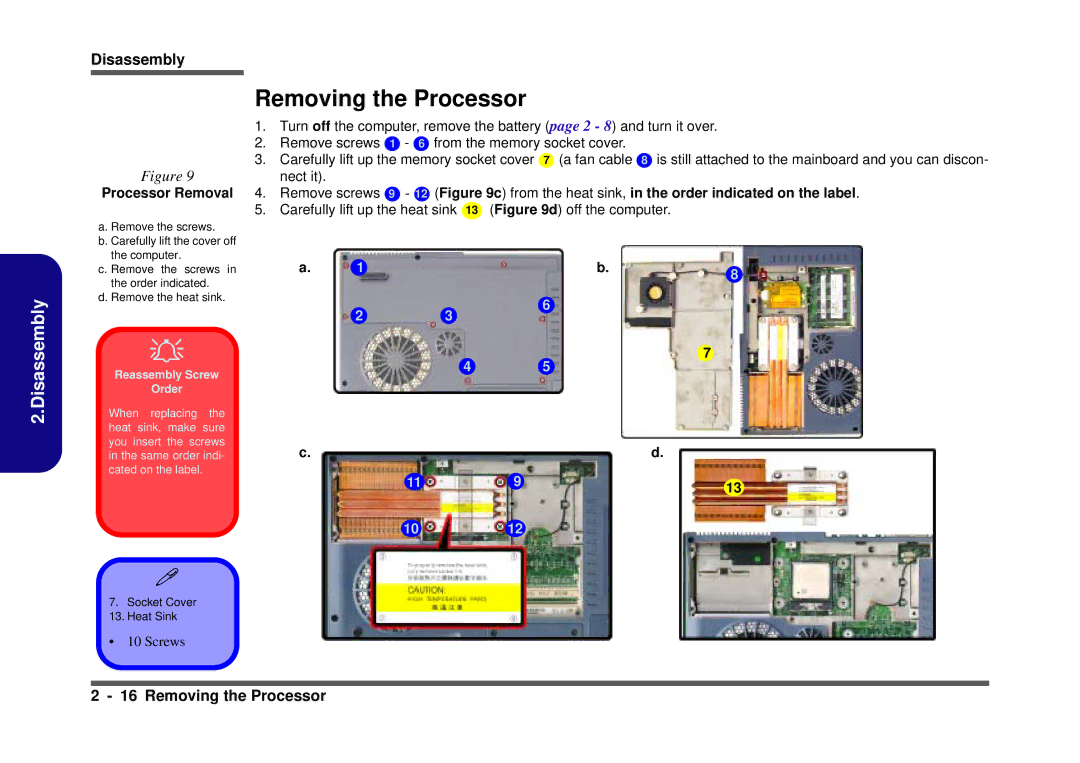 Clevo D410S service manual Removing the Processor, Processor Removal 