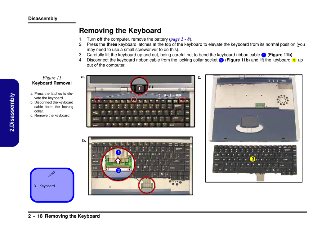 Clevo D410S service manual Removing the Keyboard, Keyboard Removal 